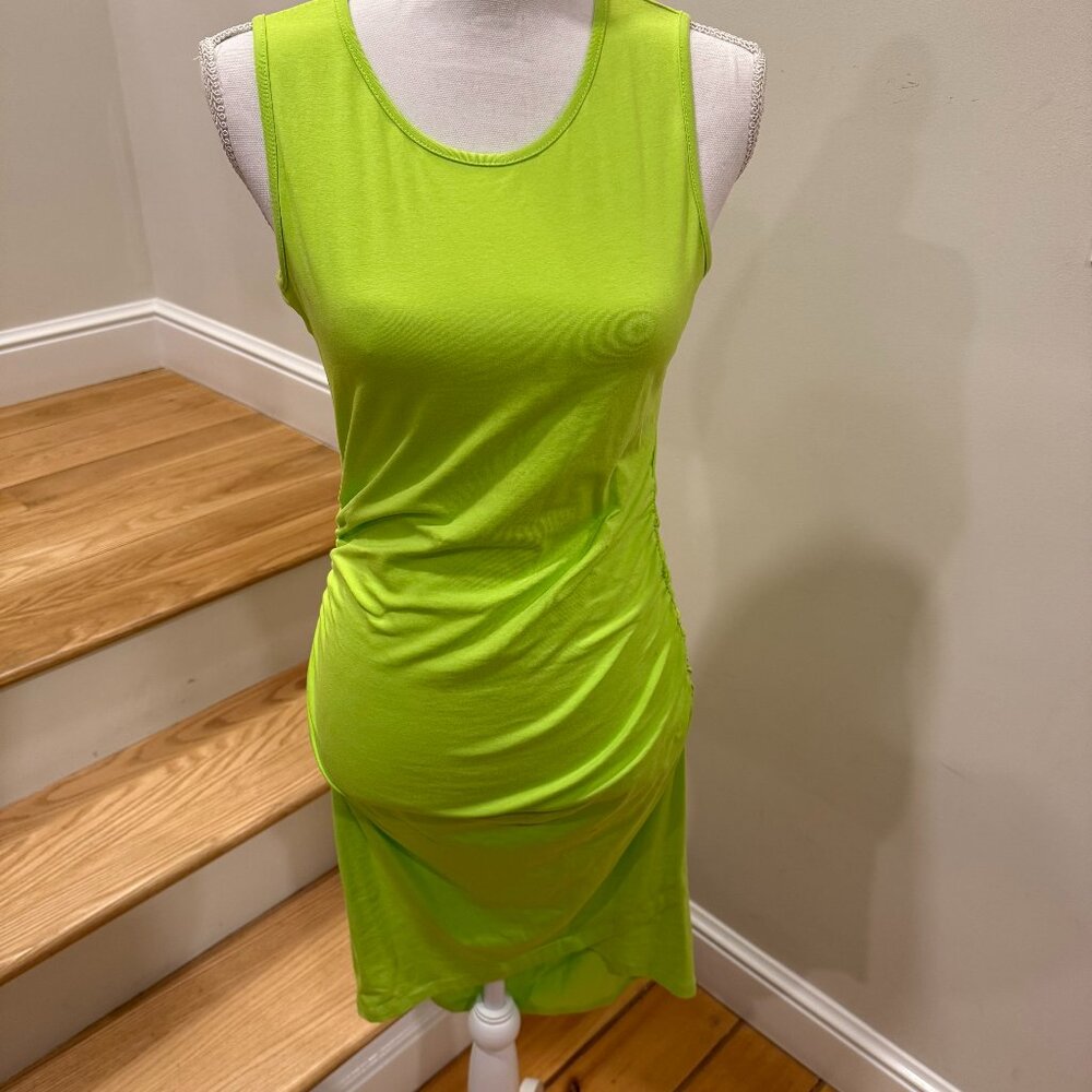 Missufe Lime Green Tank Mini Dress with Ruching, Size Small